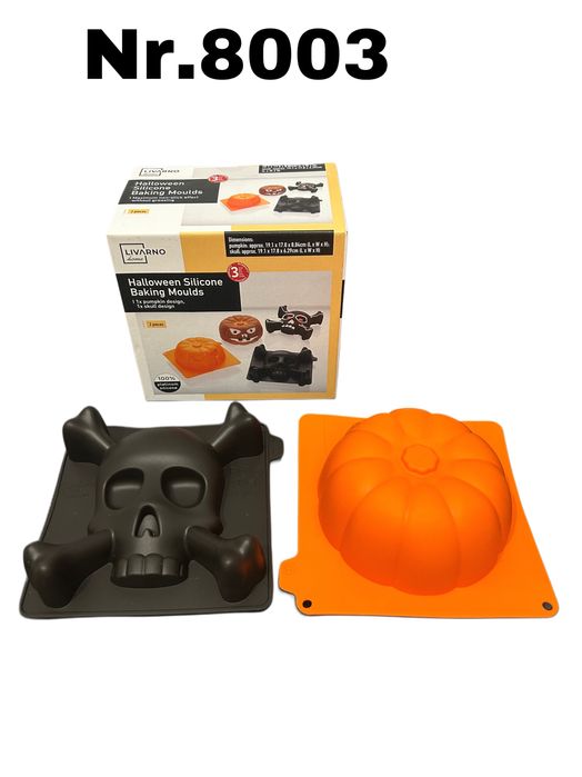 Zestaw 2 silikonowych foremek czaszka i dynia nr.8003