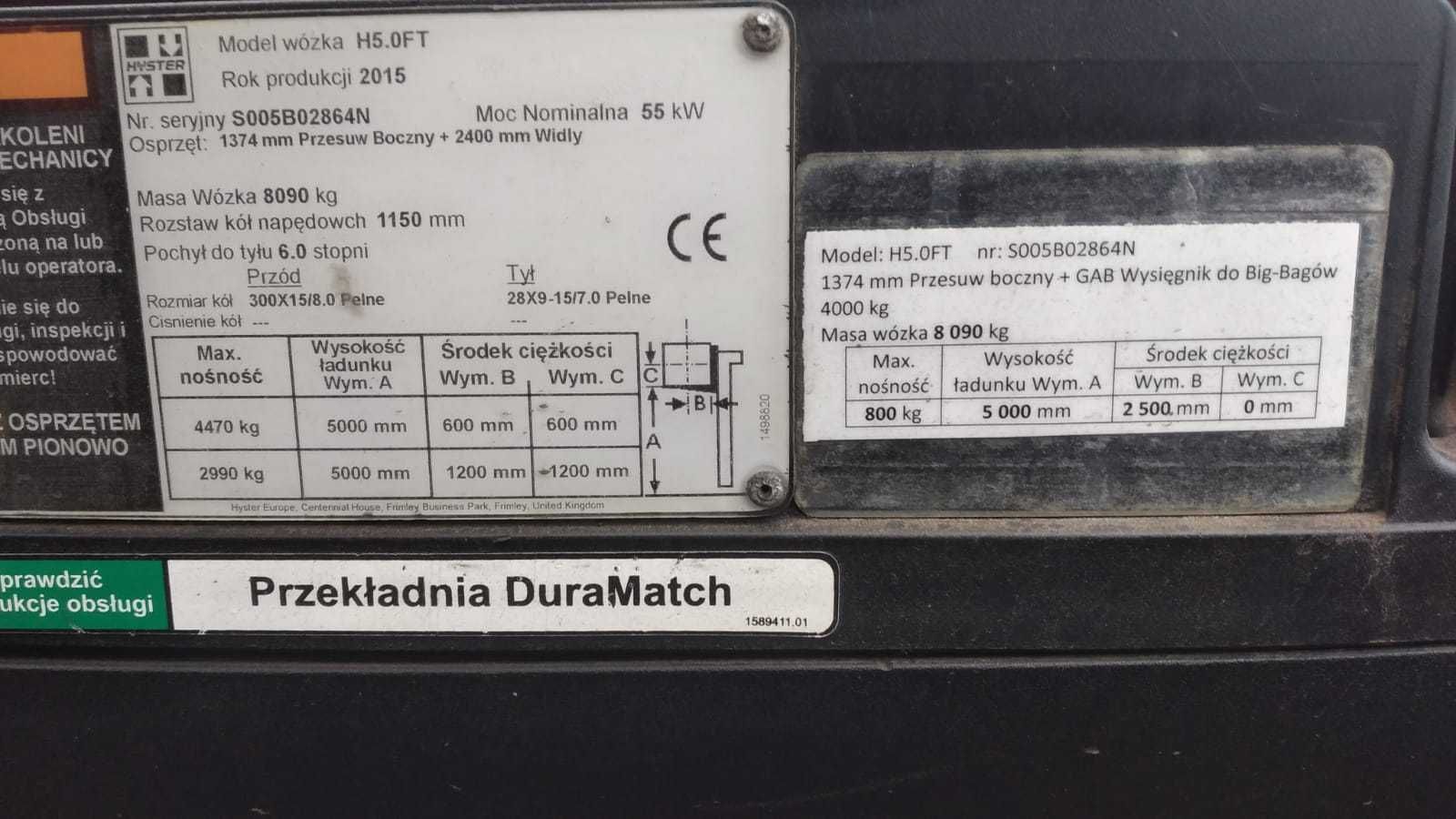 Wózek widłowy HYSTER 5.5 t udźwigu