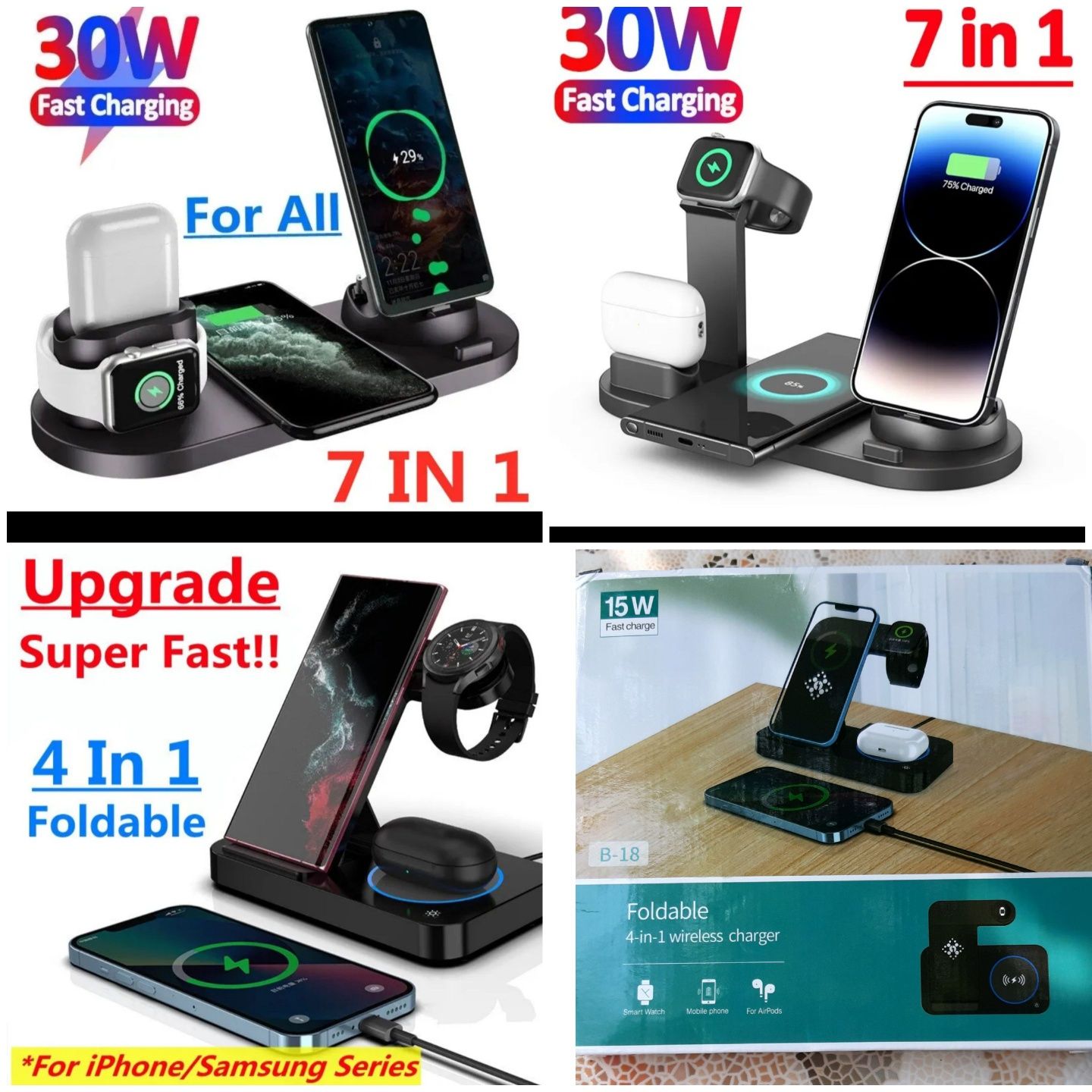 Зарядка,док - станция 7/1 и 4/1 быстрая зарядка 30w Samsung/Iphone .