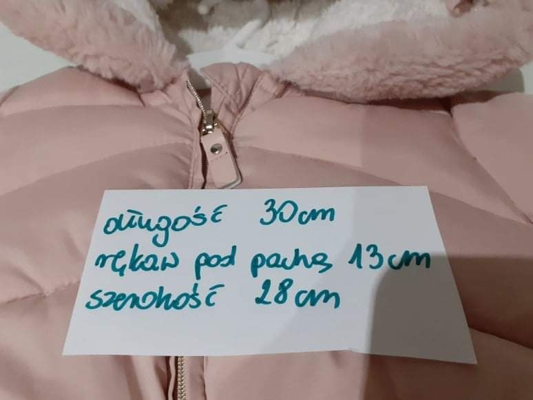 Piekna 56 62. 68 pudrowa kurtka zimowa na misiu miś futerko