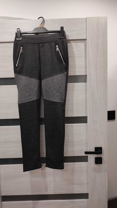 Spodnie damskie dziewczęce leginsy szare ciepłe materiał grubszy s