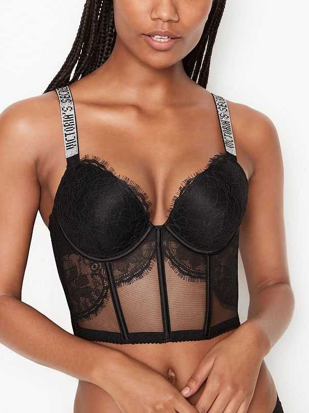 Мереживний чорний корсет-бюстье victoria's secret розмір XS (32B/B70)