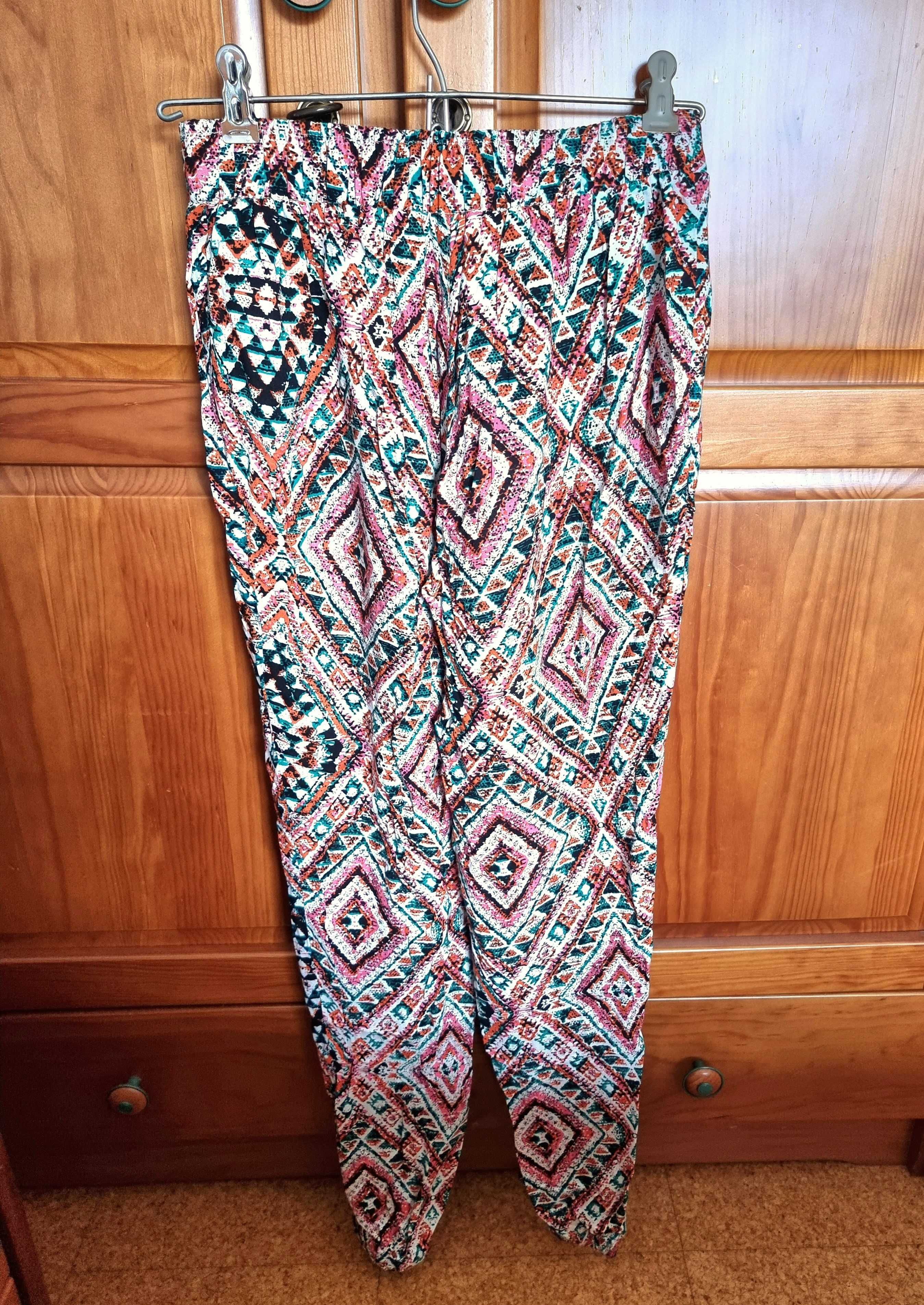 Calças multicoloridas de cintura subida Primark, tamanho 36