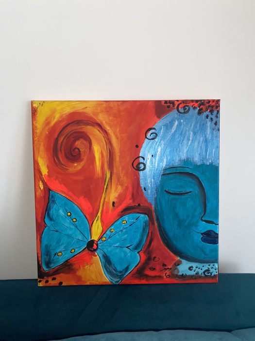 Recznie malowany obrazek obraz bohoo farbami na plotnie motyl