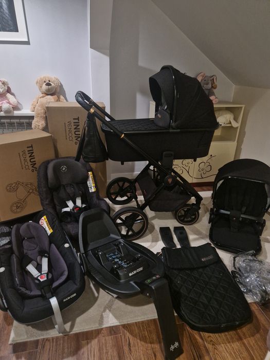 Wózek Venicci Tinum SE 3w1,5w1, foteliki i baza Maxi Cosi, super stan