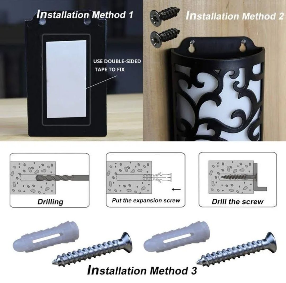 3x Dekoracyjne lampki ścienne LED na baterie – timer, czarne