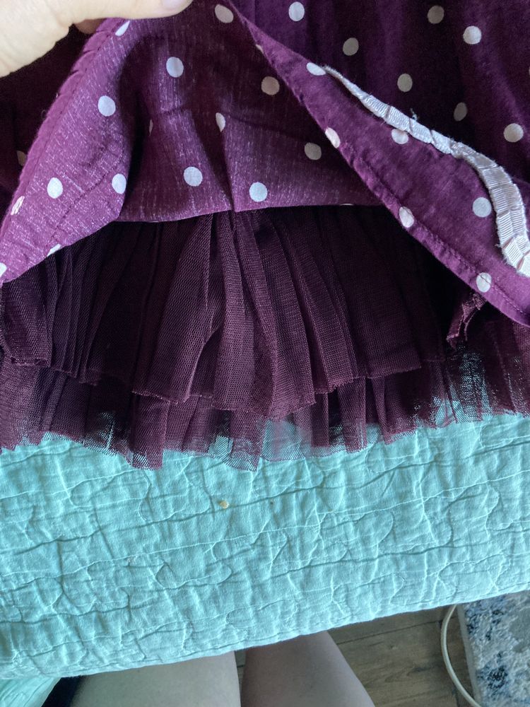 80 marks&spencer elegancka sukienka kropki fioletowa tiul