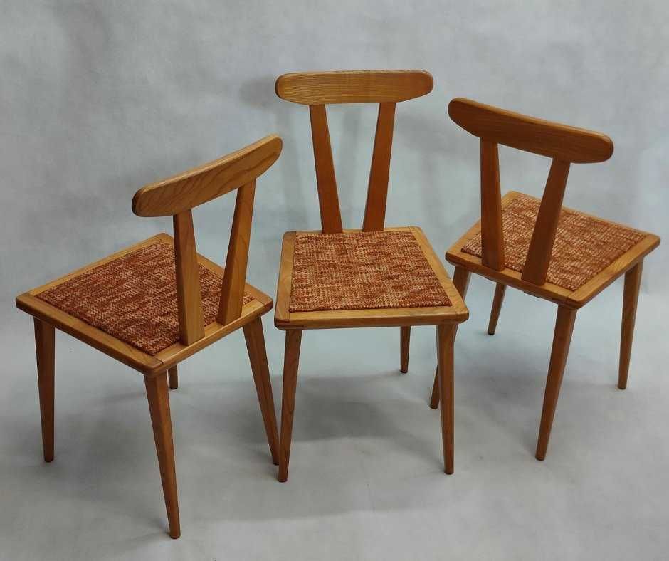 Trzy krzesła jesionowe proj. Franciszka Aplewicza, ŁAD