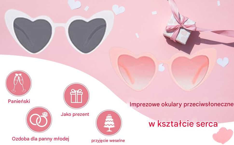 Różowe okulary serca ślub wesele wieczór panieński 7 sztuk fotobudka