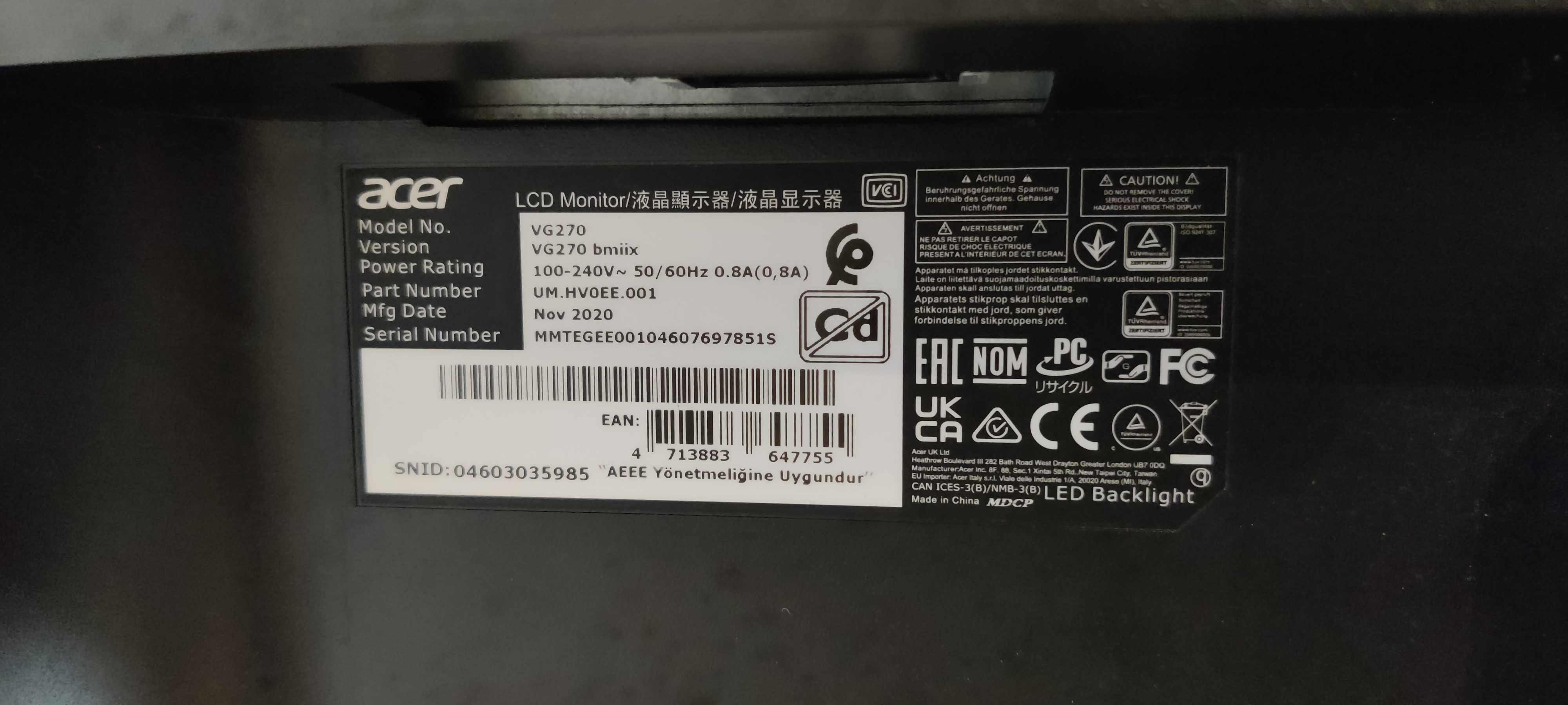 Monitor Acer VG270