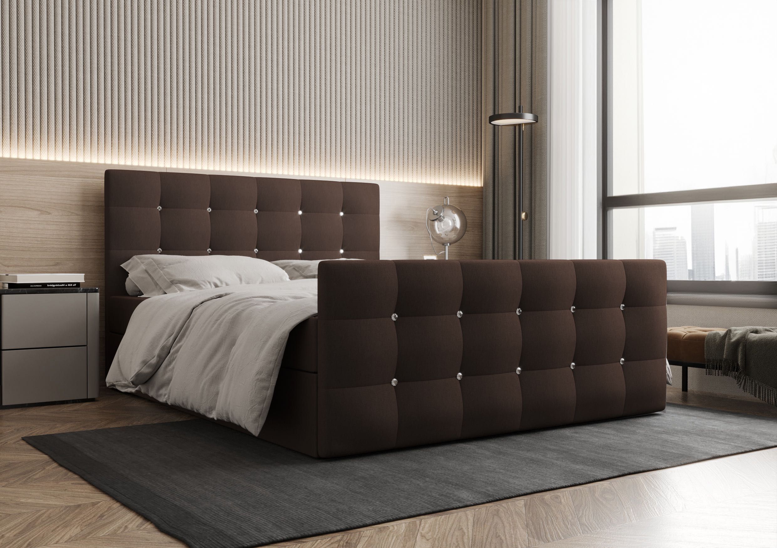 Łóżko Kontynentalne Kryształki LIAM + TOPPER 140x200 EN MEBLE