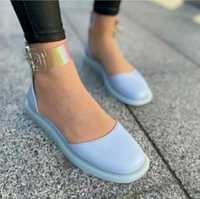 Блакитні туфлі босоніжки стильні ніжні натуральна шкіра сандалі