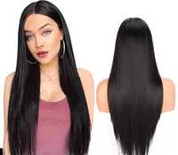 Peruka damska długie włosy czarne proste realistyczna 65 cm