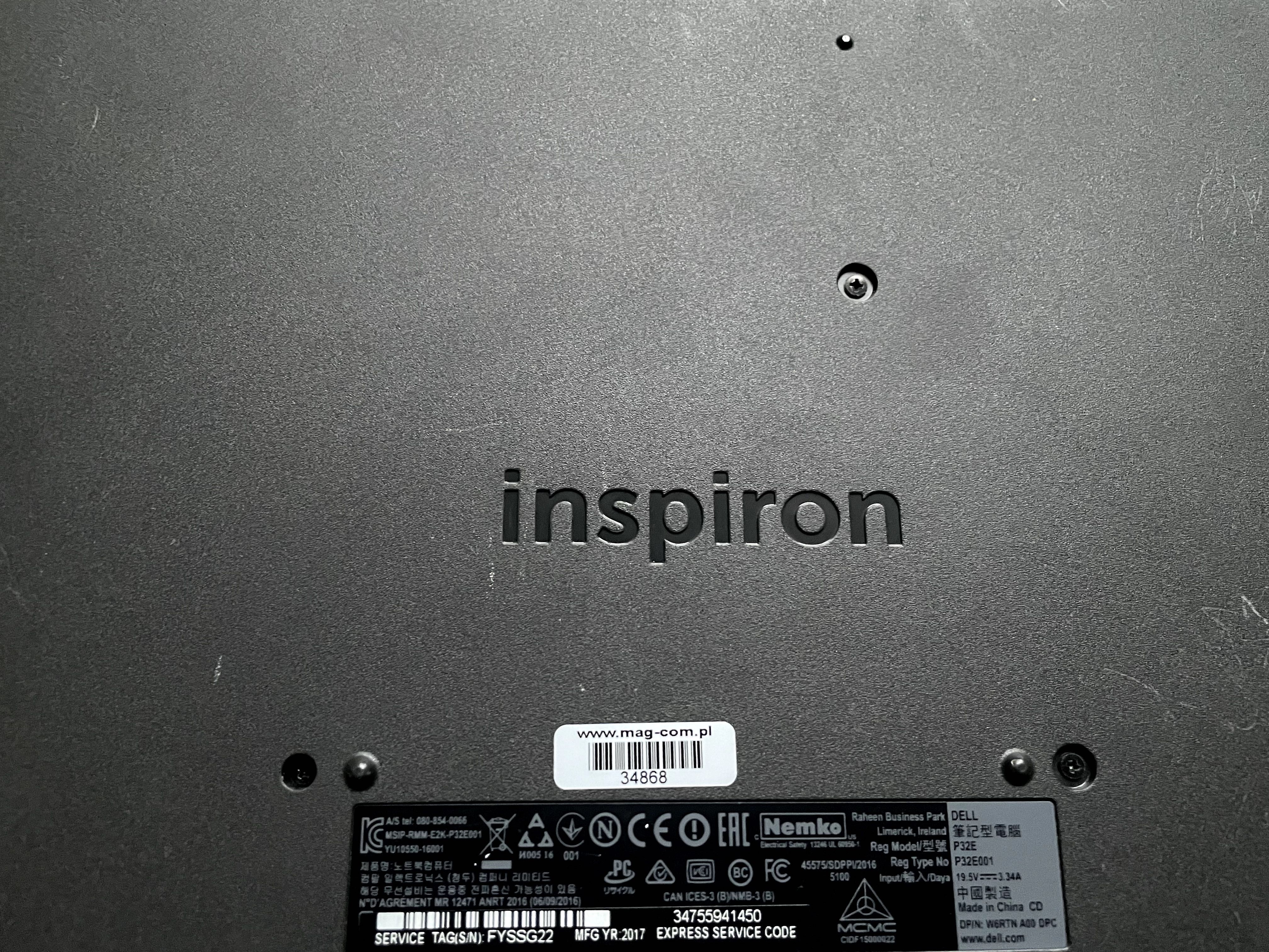 Laptop Dell Inspiron 17-5657 Series 5000 i5-7200U 512/8GB