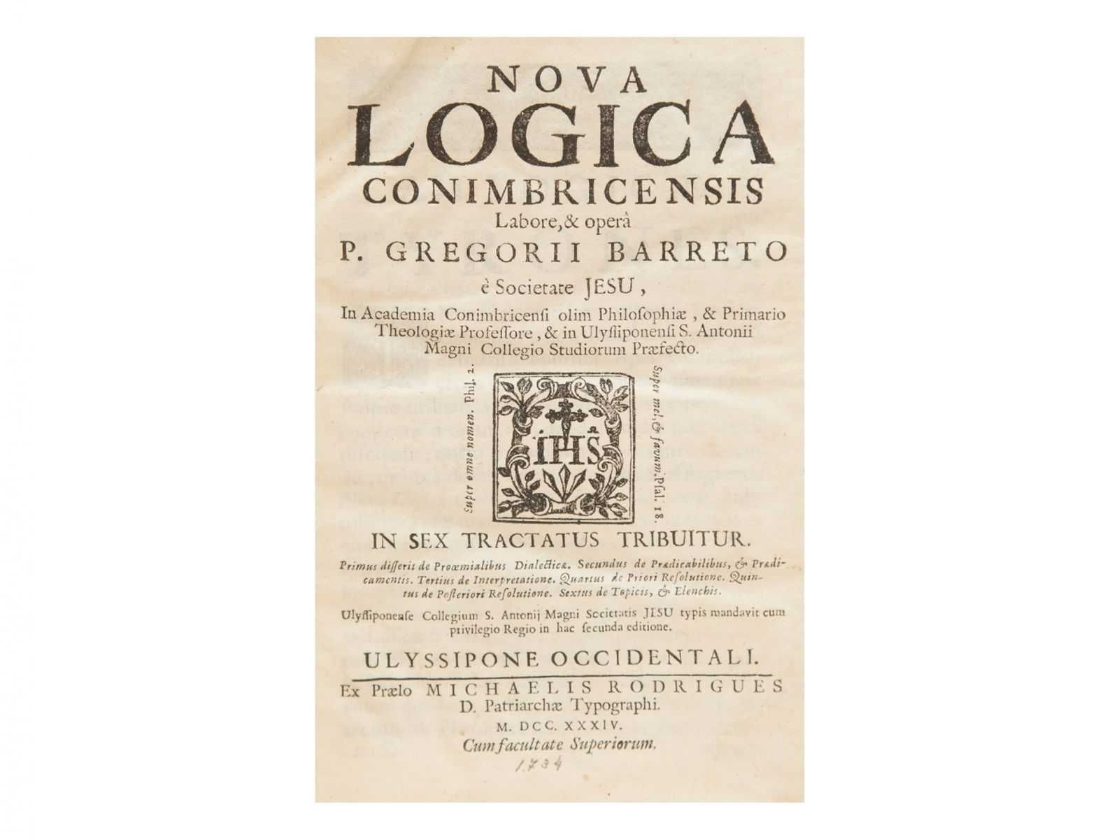 Rara Edição de Nova Lógica Conimbricensis - P. Gregórii Barreto