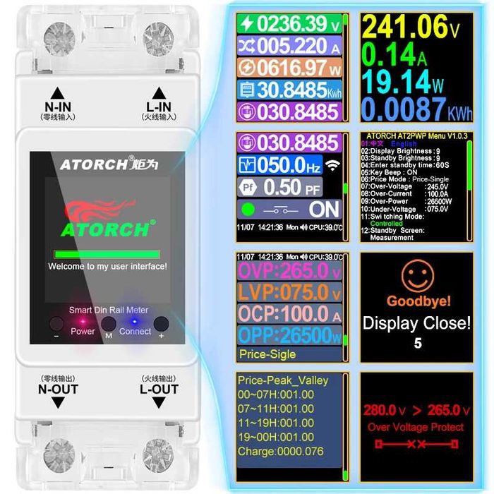 Реле напруги ATORCH AT2P  2P 63A з Wi Fi та 5а видами  захисту