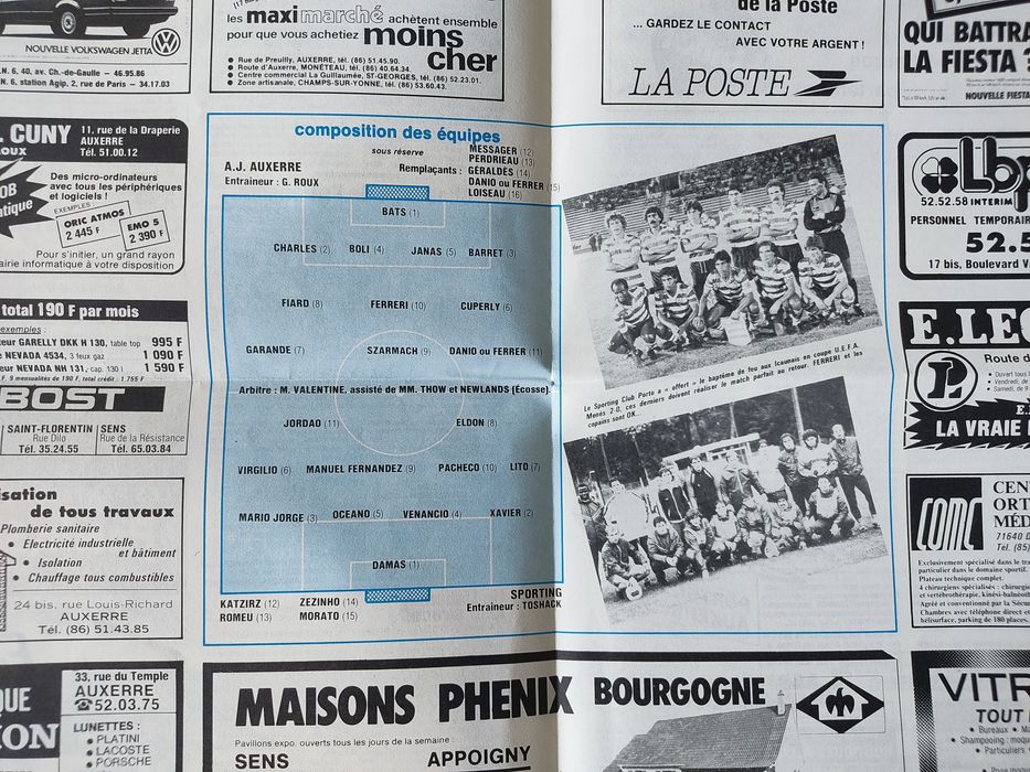 Programa Auxerre Sporting UEFA 1984 e 85
