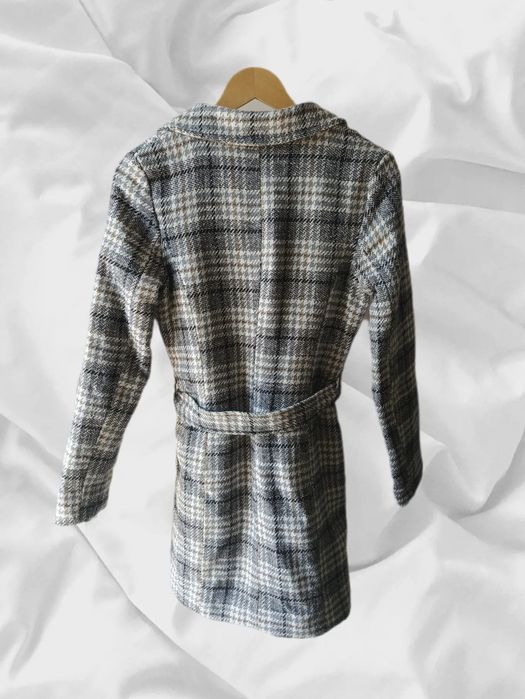 Wełniany płaszcz w kratę, pepitkę | rozmiar M Uplander