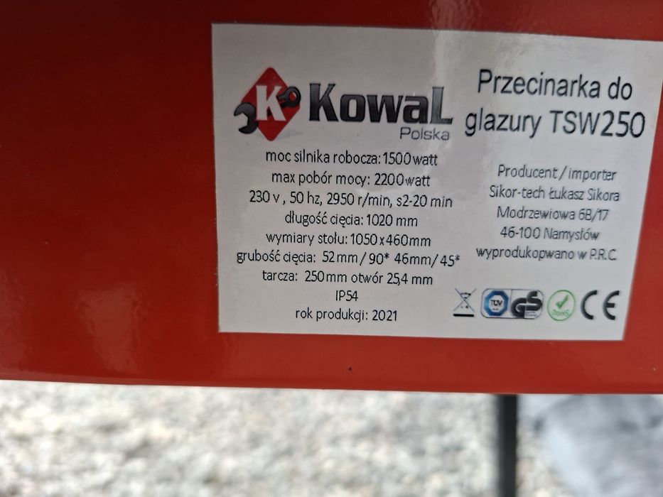 Przecinarka do glazury na mokro   NOWA Kowal TSW250