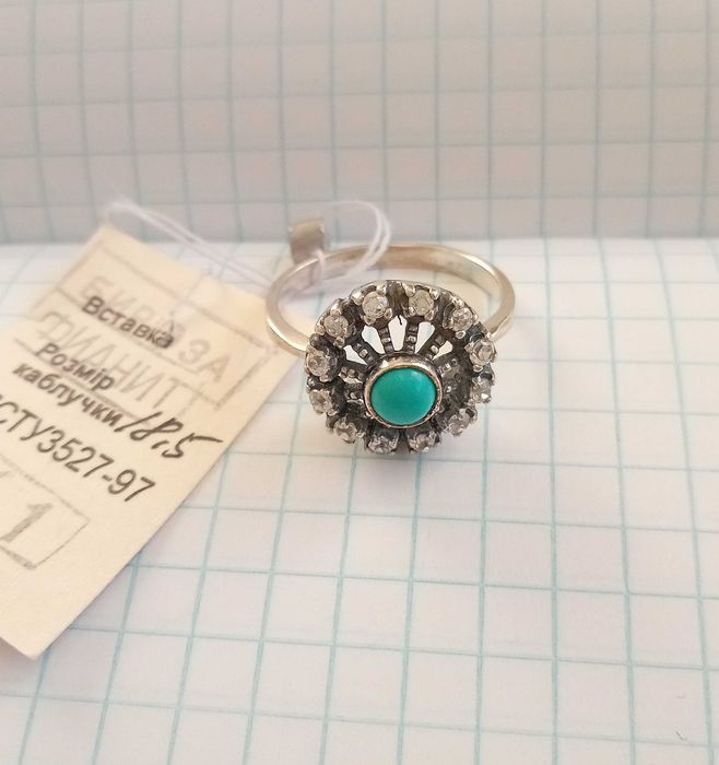 Вінтажний перстень з бірюзою натуральною Кольцо розмір 18,5 Срібло 925