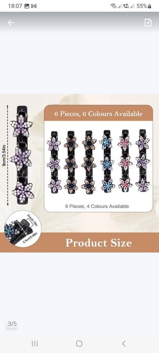 6 x Spinki do włosów z kryształkami, kolorowe spinki, spinki kwiaty