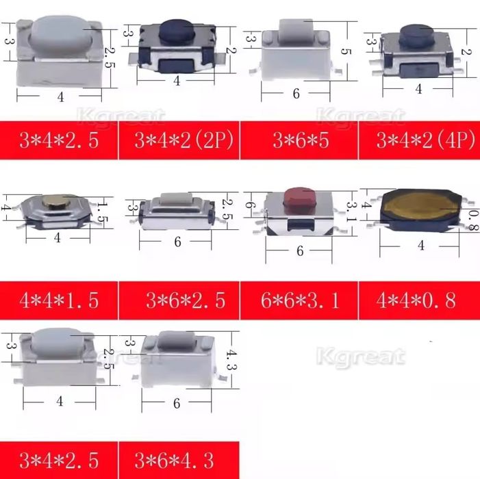Zestaw przełączników TACT SWITCH SMD - 250 sztuk