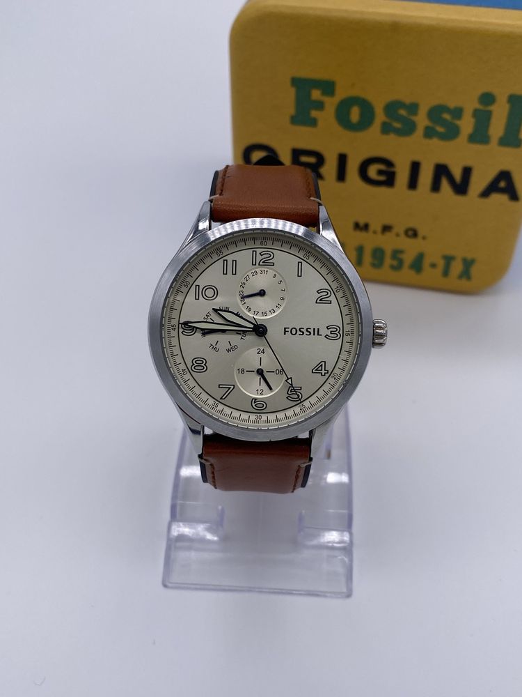 zegarek męski Fossil BQ2482 Srebrny na pasku klasyczny brązowy modny