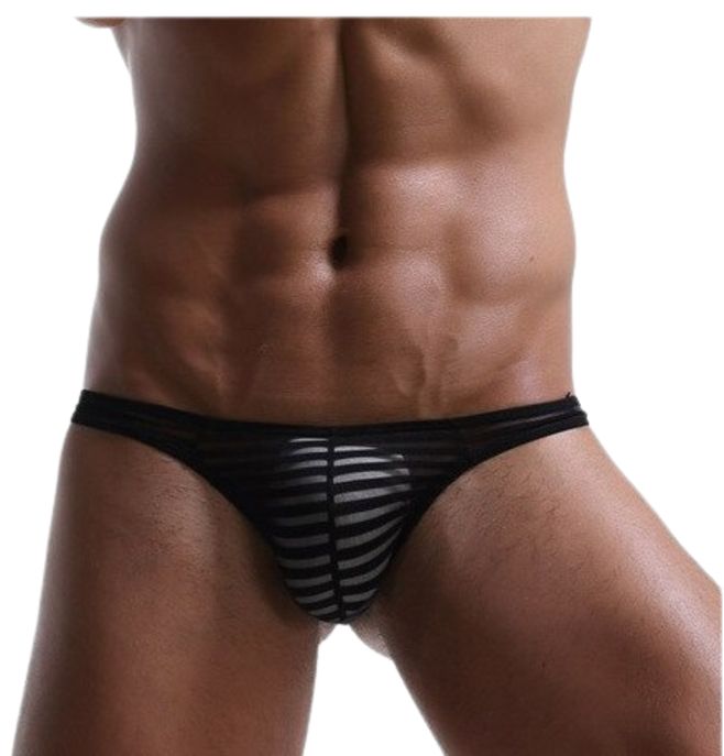 Sexowne Przeźroczyste Męskie Stringi w Paski - M