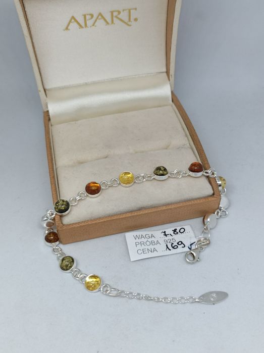 Srebrna bransoletka z bursztynami srebro 925 długość regulowana