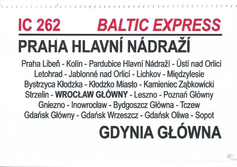 Tablica relacyjna - IC Baltic Express (zeszyt)