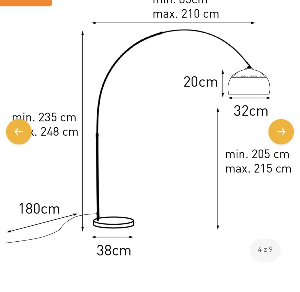 Lampa Stojąca Łukowa Z Metalu Z Podstawą Z Marmuru