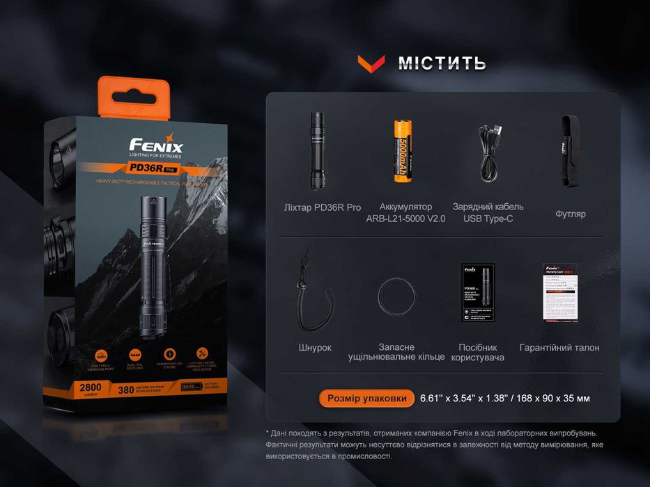 Fenix PD36R Pro Ліхтар Тактичний (2800 Люмен 380 Мет) ГАРАНТІЯ 5 РОКІВ