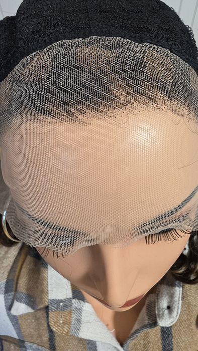 Peruka lace front 66cm brąz z refleksami +czepek gratis