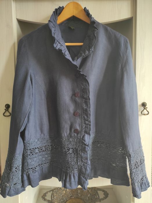 Piękny retro vintage żakiecik z falbanką i koronką L 40