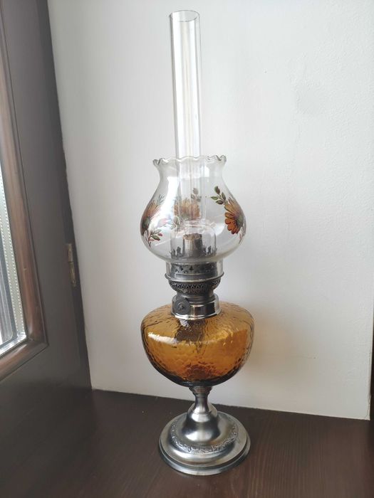 Stara francuska cynkalowa - szklana lampa naftowa nr 336
