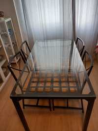 Mesa vidro e ferro + 4 cadeiras