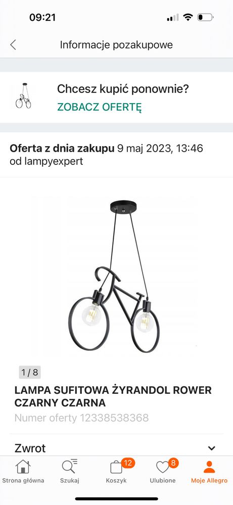 Lampa rower  widząca nie używana