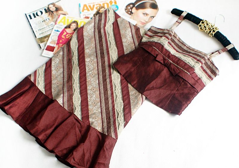 Spódnica Gorset elegancki zestaw komplet 40 L burgund patchwork wesele
