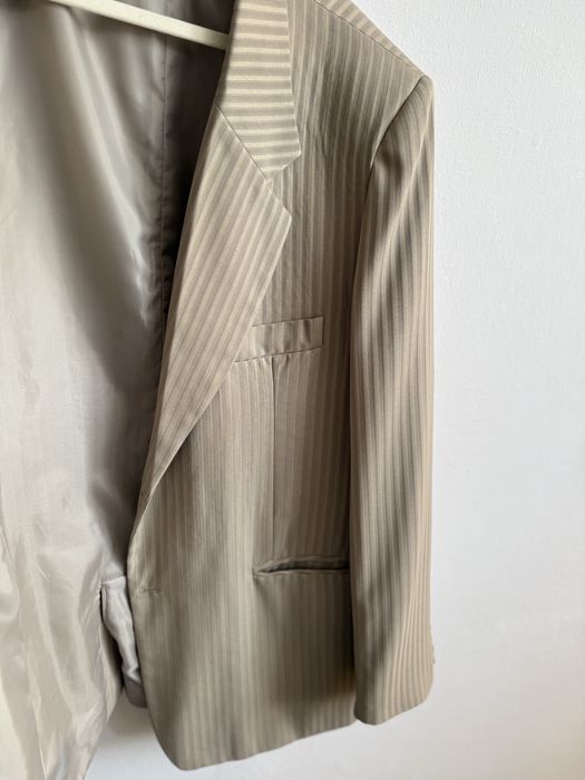 Marynarka solidna męska elegancka beżowa w paski XL XXL