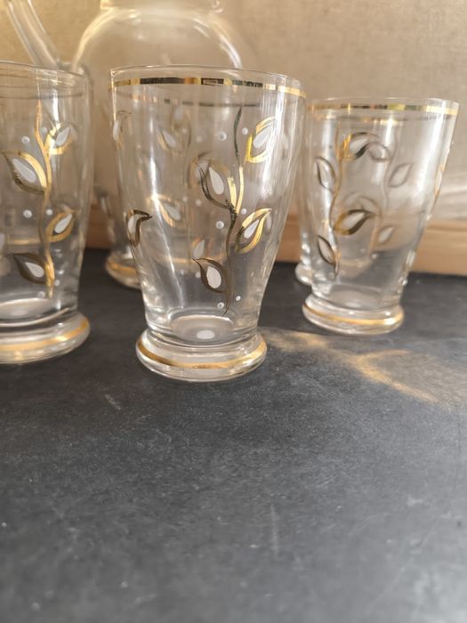 Jogo de Jarra e Copas - Vidro Decorado