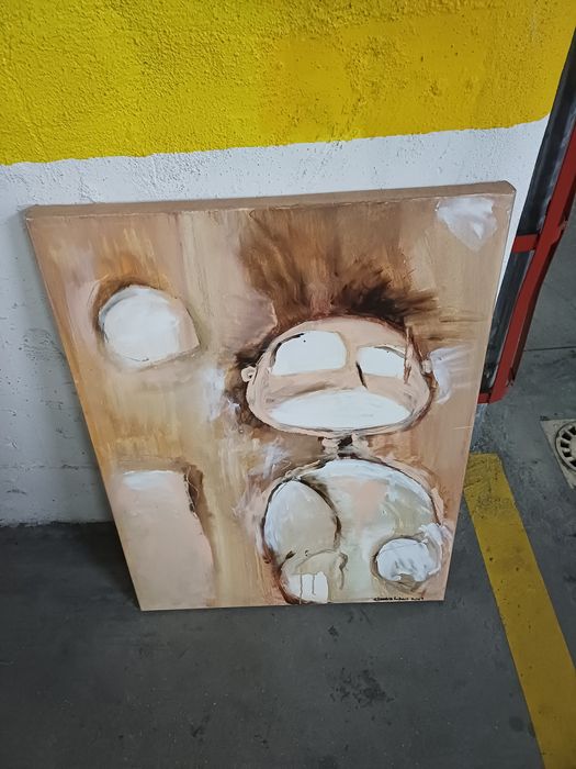 Tela de Pintura Abstrata com Moldura em Madeira