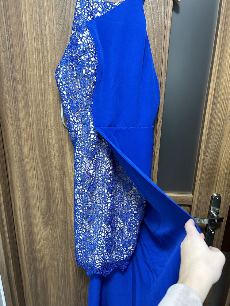 Chabrowa sukienka łączona asymetryczna  r. S/M