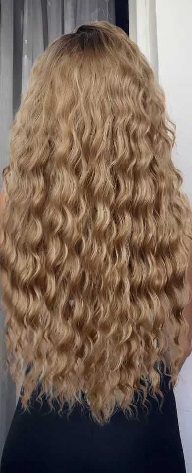 Nowa peruka karmelowy blond afro loki kręcone włosy