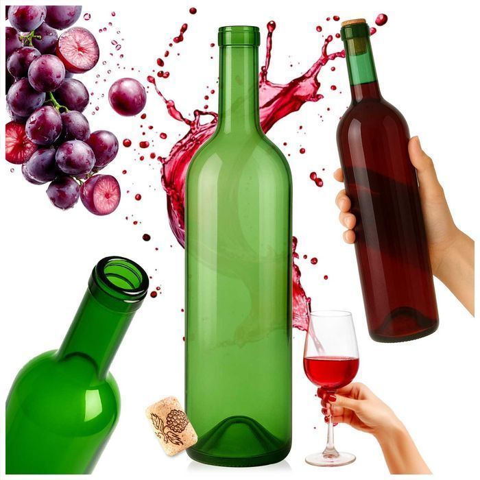 Zestaw 10 sztuk - butelka BORDEAUX 750 ml zielona na wino z korkiem