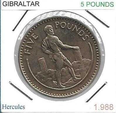 Gibraltar -- - 5 Libras - 1988 - - - "Estátua de Hercules" - - - Moeda