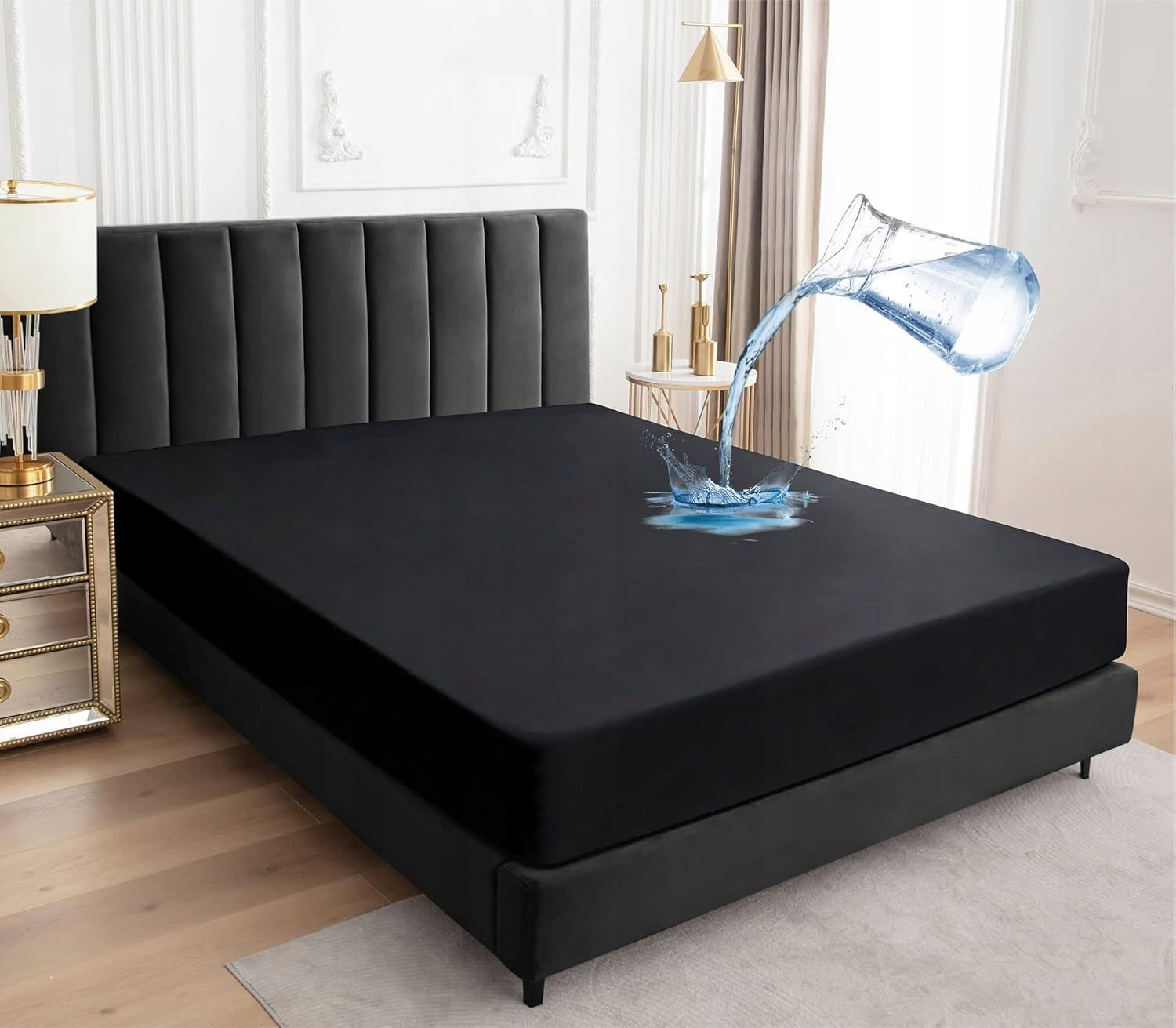 Wodoodporny ochraniacz na materac Sufdari 200 x 180 cm czarny