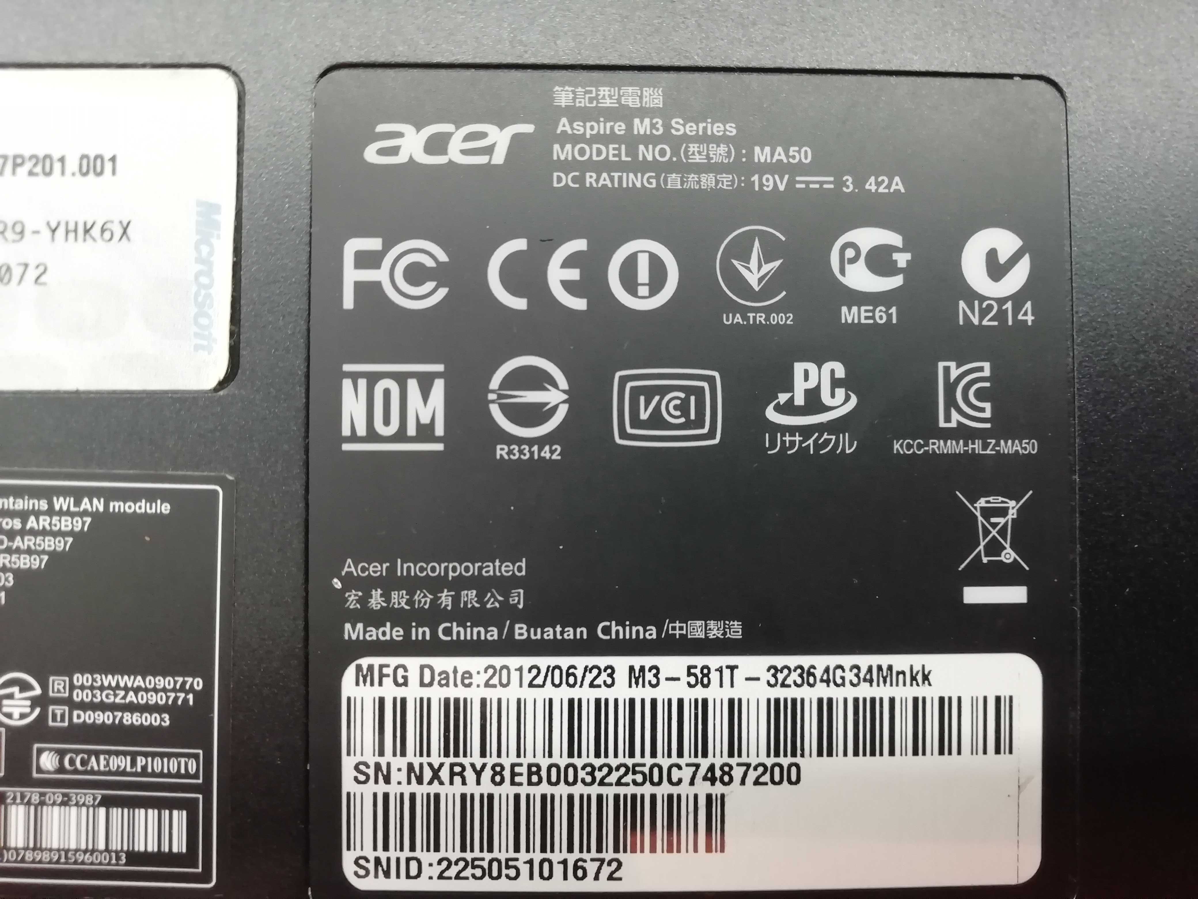 Peças Portátil Acer Aspire M3 Series MA50