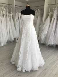 Suknia ślubna ivory Amy Love JAZZ, kształt litery A, koronka klasyczna