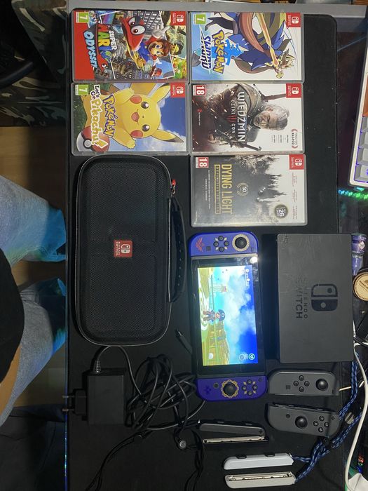Nintendo Switch, 5 gier, oryginalny pokrowiec, joycony zelda edytion