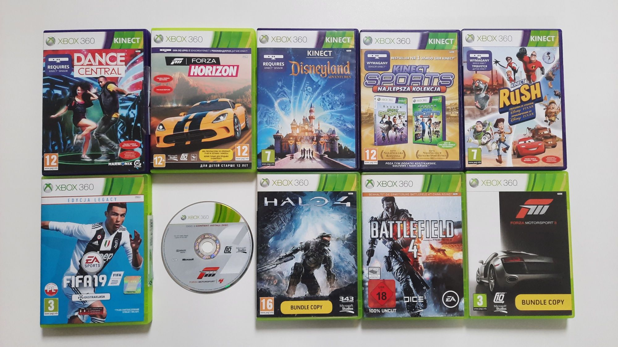 Gry Xbox 360 - Fifa 19,Forza Horizon, Rush, Kinect Sports,Disneyland